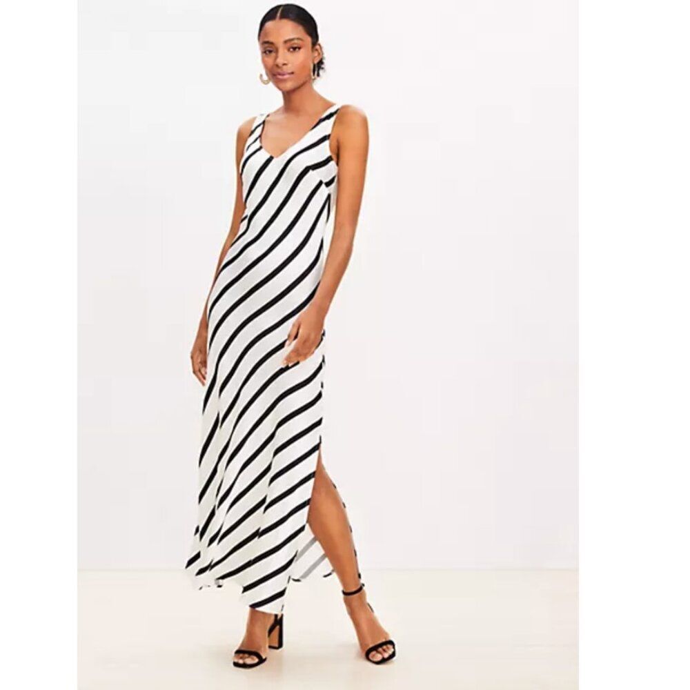 Ann Taylor LOFT Striped Bias Midi Slip Dress - Size 12 - NWT